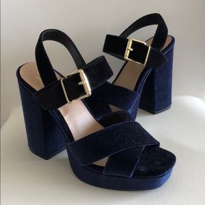 Navy Velvet Block Heels